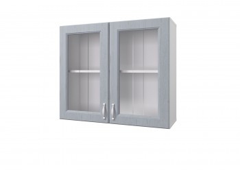 Шкаф 80 с 2-мя витринами Принцесса (Серый/корпус Белый) в Оби - ob.mebel54.com | фото