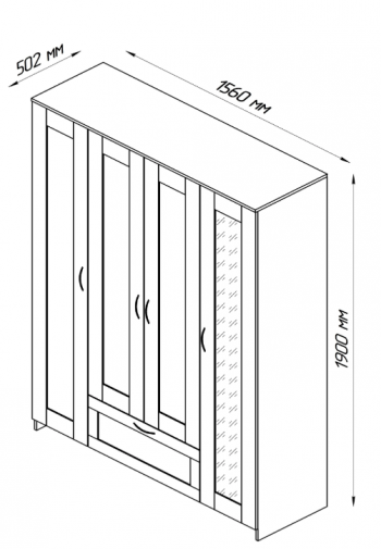 Шкаф четырехдверный Сириус с 1 зеркалом и 1 ящиком белый в Оби - ob.mebel54.com | фото