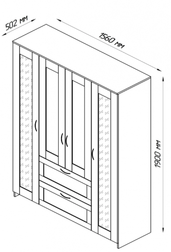 Шкаф четырехдверный Сириус с 1 зеркалом и 2 ящиками белый в Оби - ob.mebel54.com | фото