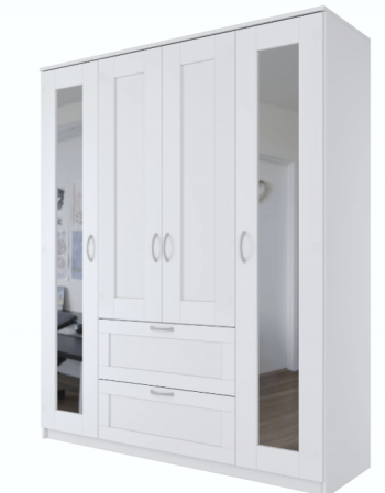 Шкаф четырехдверный Сириус с 2 зеркалами и 2 ящиками белый в Оби - ob.mebel54.com | фото