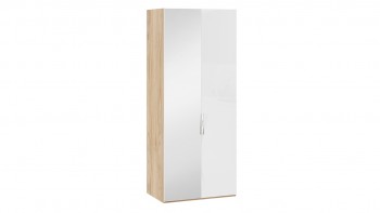 Шкаф для одежды с 1 глухой и 1 зеркальной дверями левый «Эмбер» Яблоня Беллуно/Белый глянец в Оби - ob.mebel54.com | фото