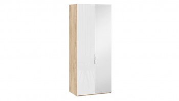 Шкаф для одежды с 1 глухой и 1 зеркальной дверями правый «Эмбер» Яблоня Беллуно/Белый глянец в Оби - ob.mebel54.com | фото