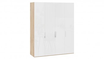 Шкаф для одежды с 4 глухими дверями «Эмбер» Яблоня Беллуно/Белый глянец в Оби - ob.mebel54.com | фото