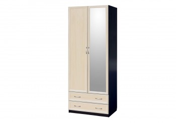Шкаф для платья и белья 2-х дверный с профилем МДФ с 1 зеркалом Венге/Дуб выбеленный в Оби - ob.mebel54.com | фото
