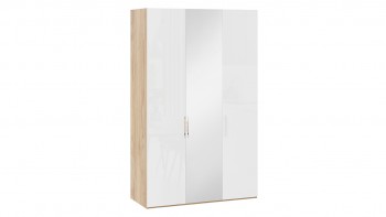 Шкаф комбинированный с 2 глухими и 1 зеркальной дверями правый «Эмбер» Яблоня Беллуно/Белый глянец в Оби - ob.mebel54.com | фото