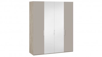 Шкаф комбинированный с 2 глухими и 2 зеркальными дверями «Эмбер» Баттл Рок/Серый глянец в Оби - ob.mebel54.com | фото