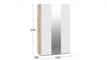 Шкаф комбинированный с 3-мя дверями «Фьюжн» Дуб делано/Белый глянец в Оби - ob.mebel54.com | фото