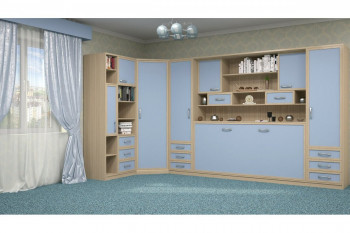 Шкаф-кровать детская в синих тонах в Оби - ob.mebel54.com | фото