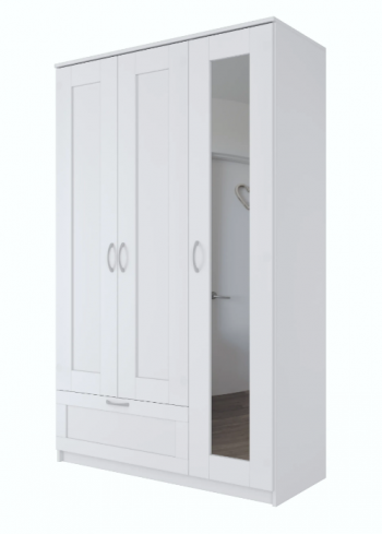 Шкаф трехдверный Сириус с зеркалом и 1 ящиком белый в Оби - ob.mebel54.com | фото