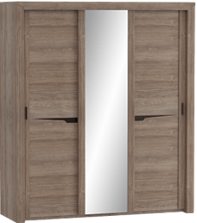 Шкаф трехдверный Соренто с раздвижными дверями Дуб стирлинг/Кофе структурный матовый в Оби - ob.mebel54.com | фото
