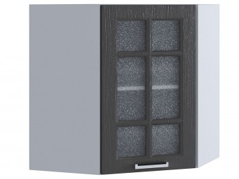 Шкаф верхний угловой со стеклом 590, ШВУС 590 (Клен серый/корпус белый) в Оби - ob.mebel54.com | фото