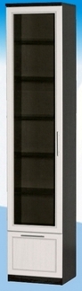 Шкаф высокий с ящиком и стеклодверью ДЛЯ ГОСТИНОЙ ШВЯС-450 Венге/Дуб выбеленный в Оби - ob.mebel54.com | фото