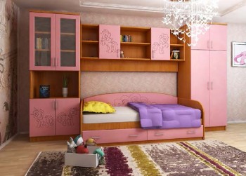 Детская Веселый пони Комплект мебели (Вишня оксфорд/Розовый) в Оби - ob.mebel54.com | фото